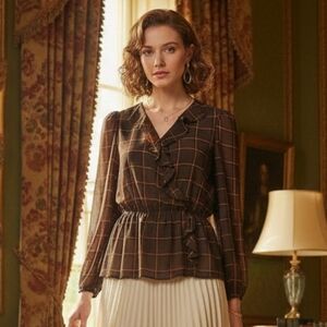 NWT Calvin Klein L Old Money Timeless Romantic Preppy Ruffle Chiffon Blouse